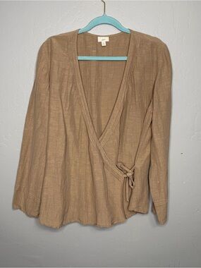 J.Jill Women’s Silk Blend Front Tie Wrap Beige Top Blouse Long Sleeve Casual XL